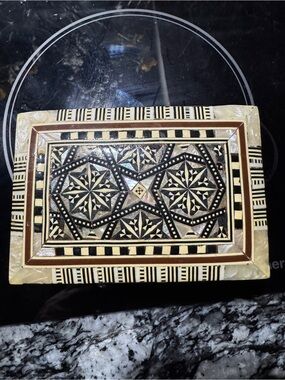 Vintage Moroccan mother of pearl inlay jewelry box